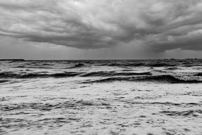 dramatic black and white ocean landscape